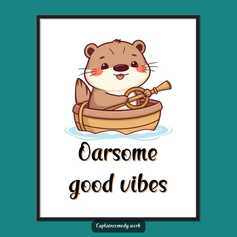 Funny Happy Otter Digital Art: Printable Nautical Decor, Unique Funny Gift for Art Lovers