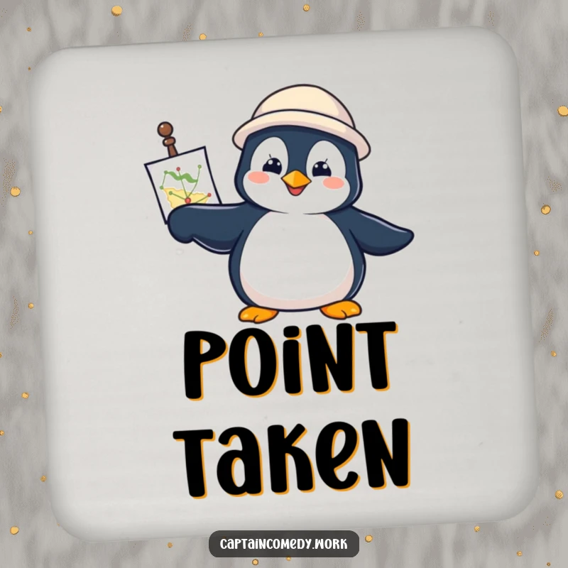 Funny Penguin Navigator Coasters featuring a determined penguin with a navigational chart, pointing forward, protecting surfaces with purpose.
