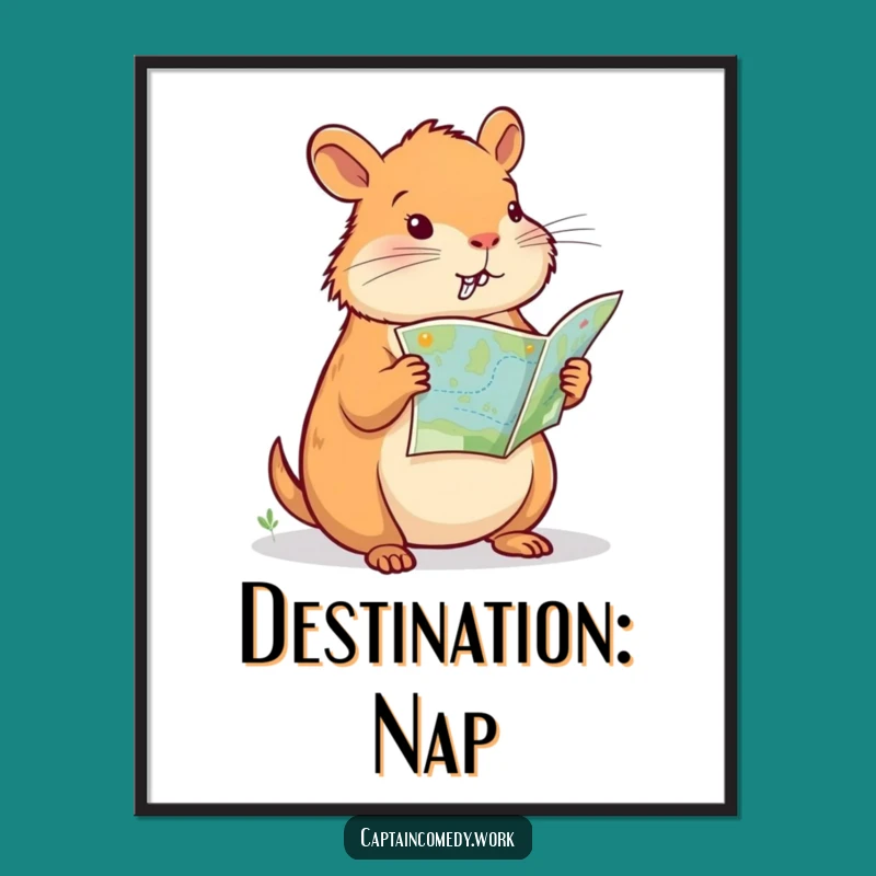 Funny Capybara Navigator Poster: Determined Explorer Wall Art, Perfect Funny Gift for Decor