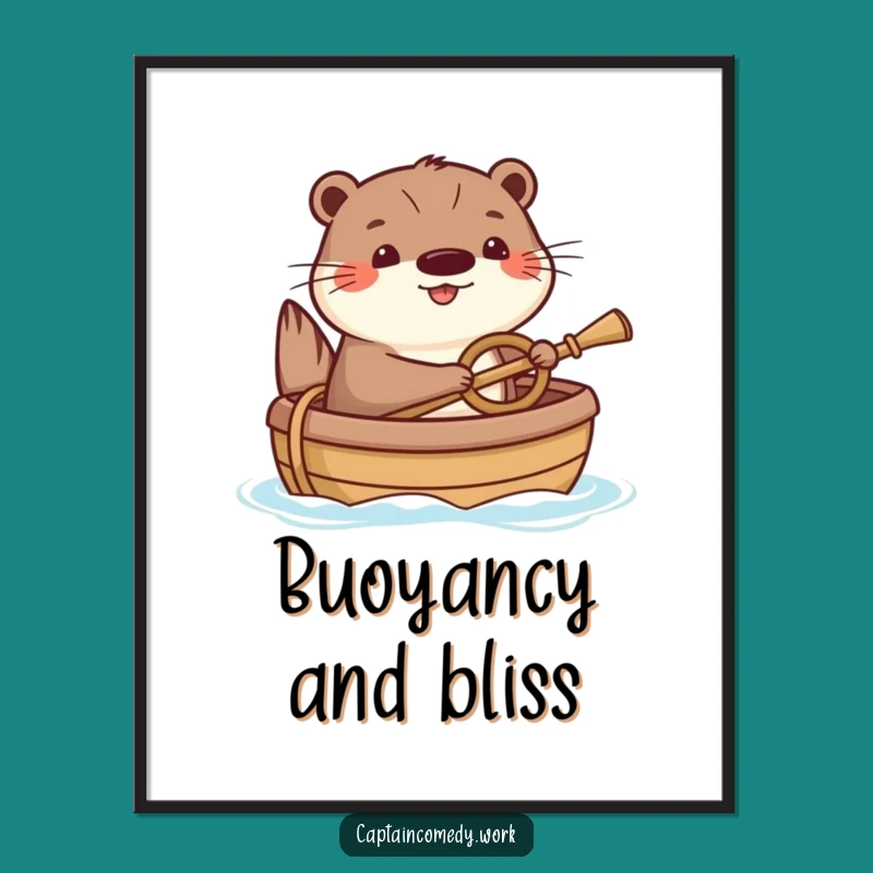 Funny Happy Otter Poster: Cheerful Nautical Art, Unique Funny Gift for Coastal Decor