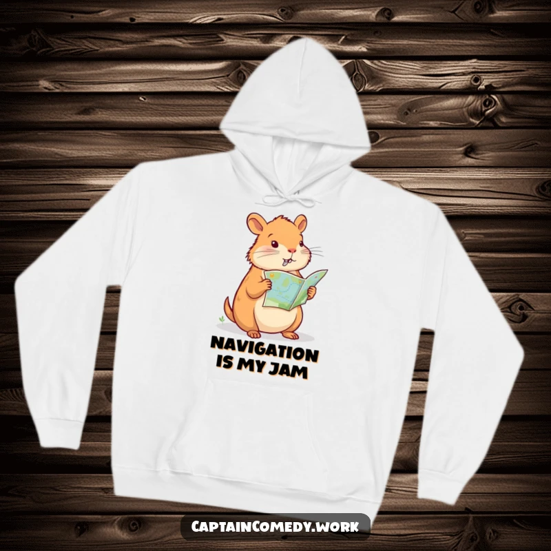 Funny Capybara Navigator Hoodie, this determined capybara pores over a map, exuding adventurous vibes, a comfortable and funny gift for explorers.