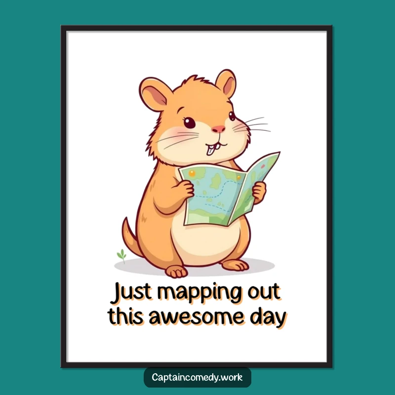 Free Printable Wall Art: Determined Capybara Navigator Funny Downloadable Art Decor
