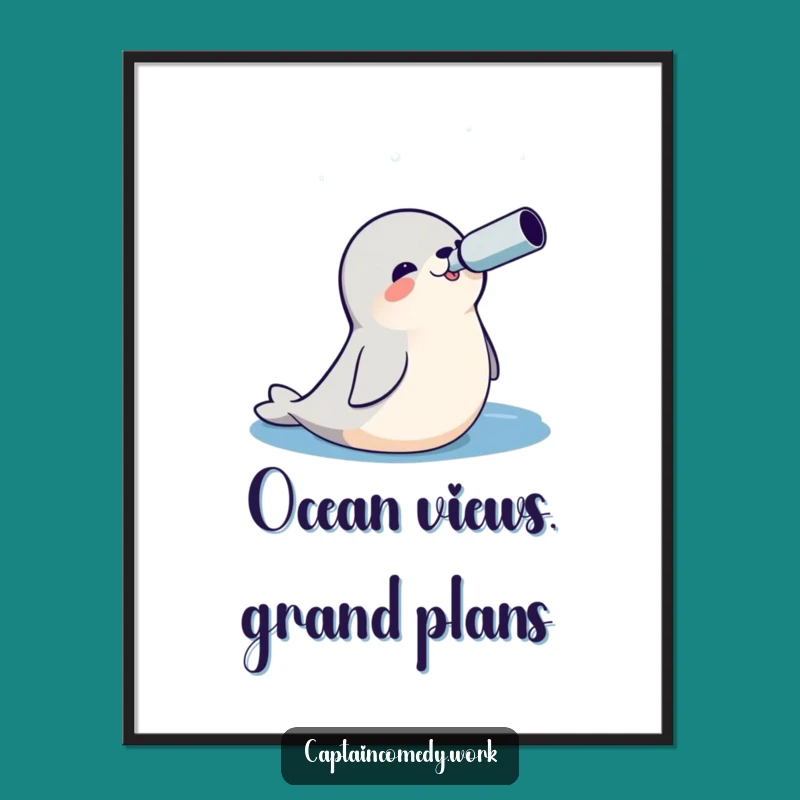 Funny Free Printable Wall Art: Seal Spyglass Ocean View, Downloadable Marine Art
