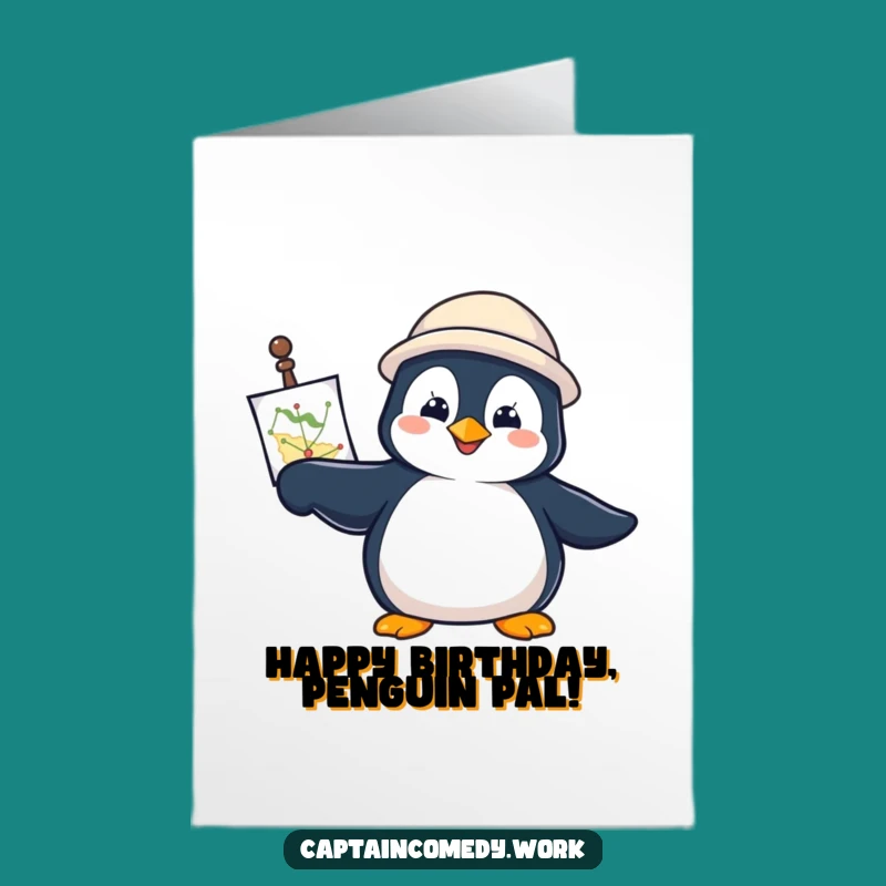 Funny Free Printable Birthday Card: Penguin Navigator's Journey, Downloadable Gift