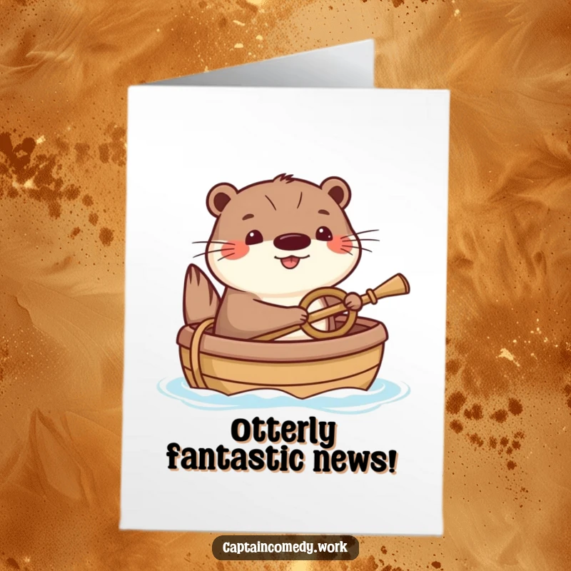 Funny Free Printable Otter Congratulations Card: Happy otter steering a boat, celebrating their successful journey with a smile.