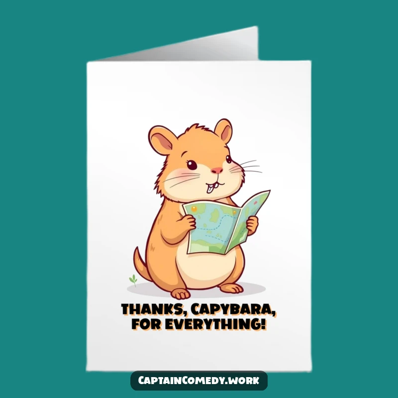 Free Printable Thank You Card: Capybara Navigator Expresses Gratitude Downloadable Gift
