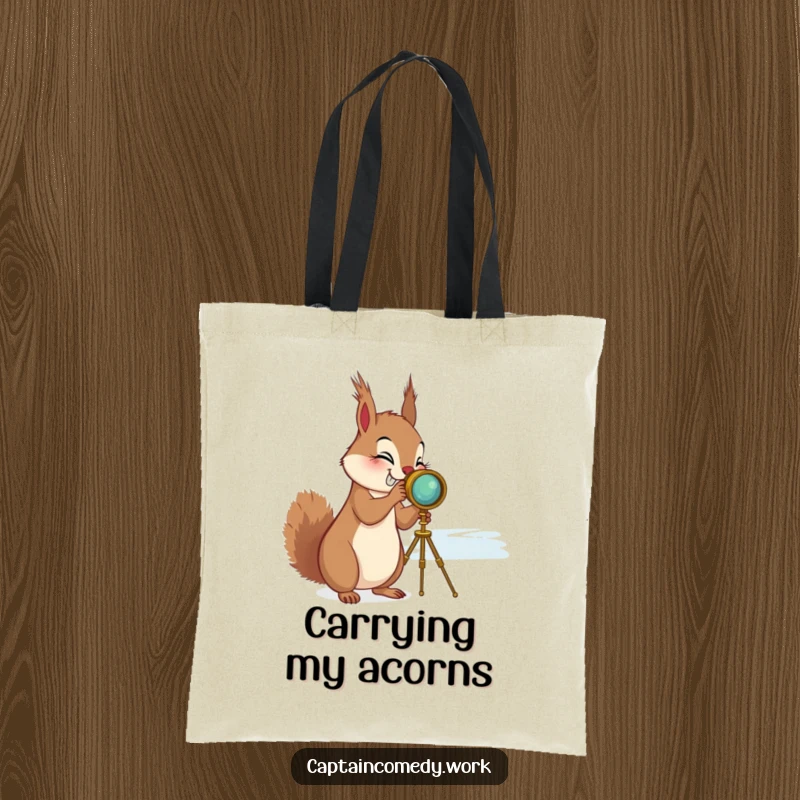 Funny Squirrel Spyglass Tote Bag: A giggling squirrel holding a brass spyglass, looking out at the horizon, on a durable tote.