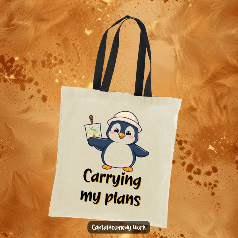 Funny Penguin Navigator Tote Bag featuring a determined penguin with a navigational chart, pointing forward, perfect for carrying essentials.